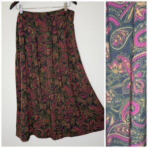 Vintage Sag Harbor Dark Paisley Full A Line Pleated Elastic Waist Skirt XL